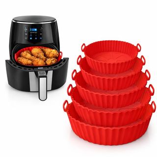 Kit 6 Formas Silicone Redondas para Airfryer Conjunto Antiaderente Reutilizável Fritadeira Não Gruda