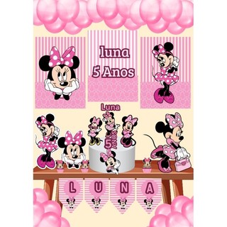 Kit  Festa Só  um Bolinho  da Minnie Rosa para festa Aniversário