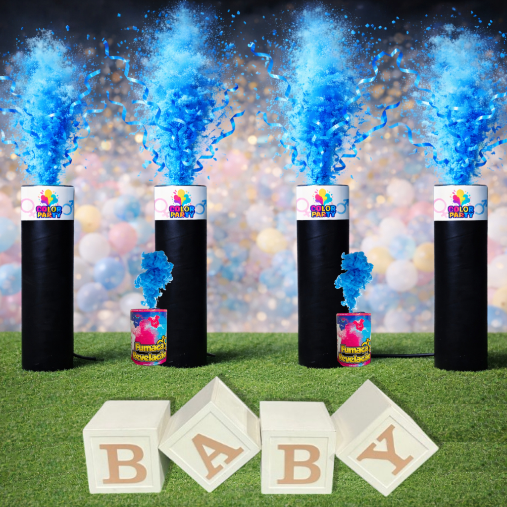 Kit Revelação 4 Lançadores Serpentina + Pó 2 Latas *NÃO TÓXICO* em Oferta na Shopee