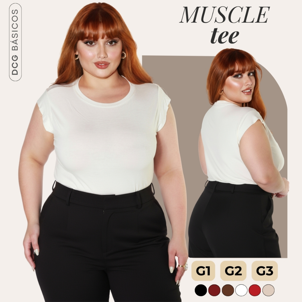 Blusa Feminina Muscle Tee Gola Redonda Básica Lisa G1 ao G3 em Oferta na Shopee