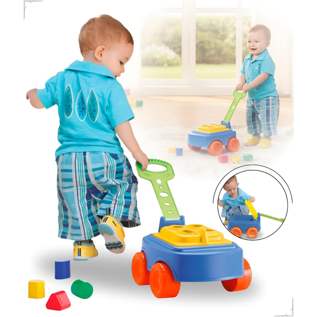 Carrinho Educativo Didático De Puxar Brinquedo Infantil Com Blocos De Encaixar Meninas Meninos em Oferta na Shopee