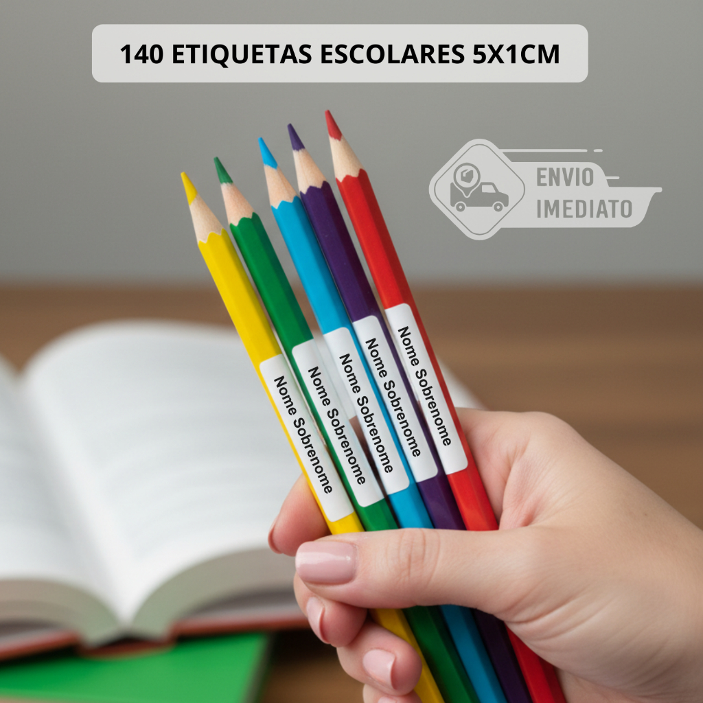 140 Etiquetas Escolares Vinil a Prova D'Água 5x1cm Personalizado para Material Escolar - Vinil Branco