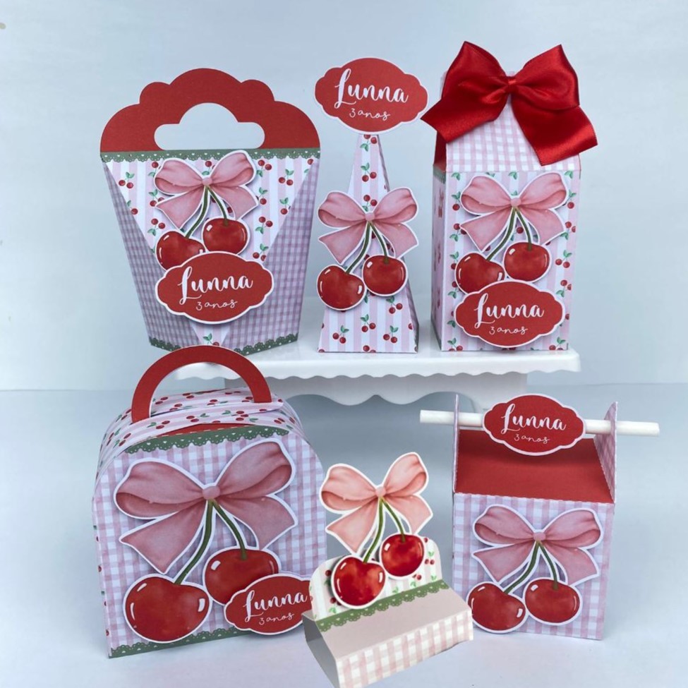 Caixinhas  personalizadas Cereja kit lembrancinhas cerejinha festa aniversário mesversário lembrança