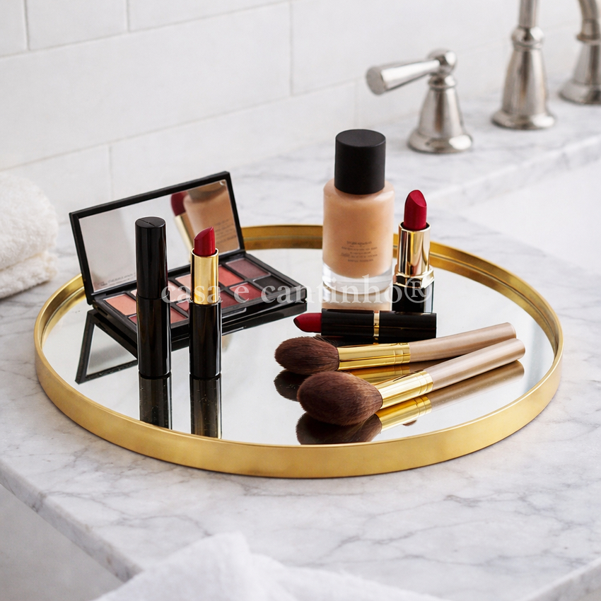Bandeja Espelhada Banheiro Lavabo Bandeja Decorativa Multiuso Preta Dourada ou Prata em Oferta na Shopee