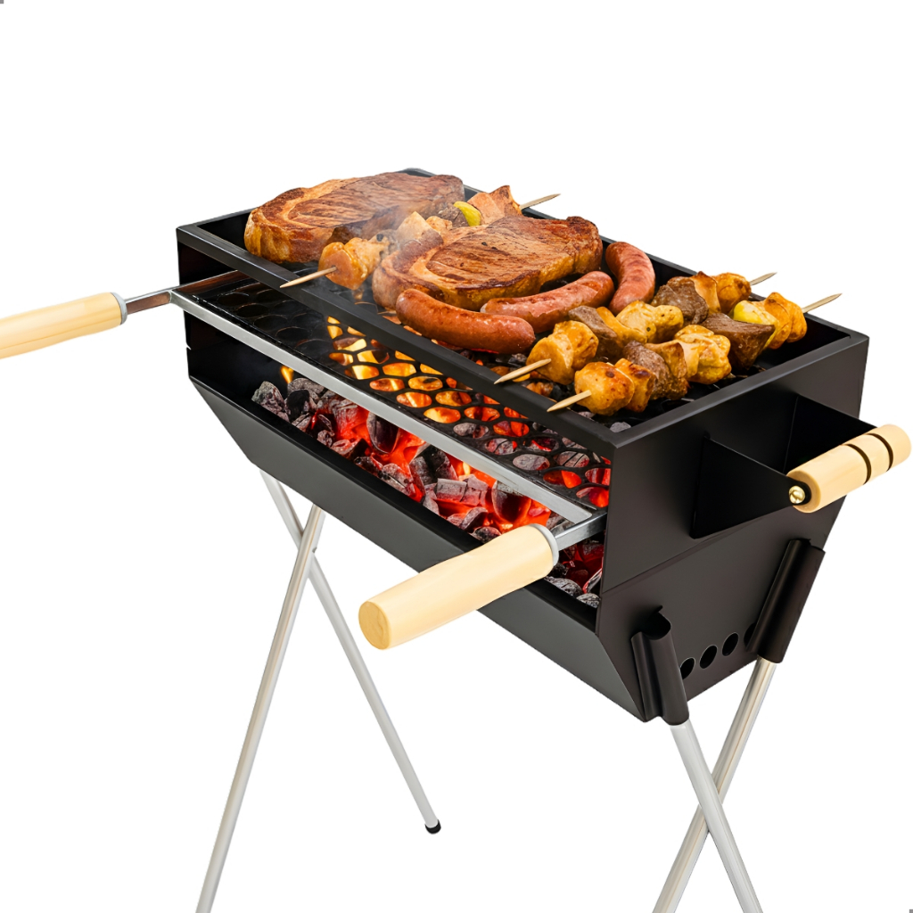 QUEIMA DE ESTOQUE! Churrasqueira a Carvão 87cm Com Grelha Inclusa em Aço Reforçado Espetinho Grande