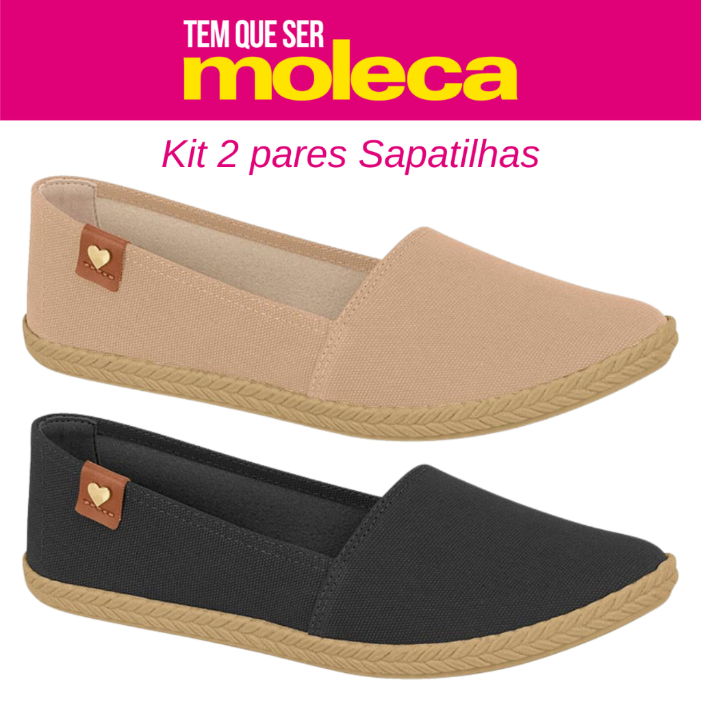 Kit 2 Pares Sapatilha Moleca Feminina Alpargata Confortável Original Macia Tecido Elastico Pano