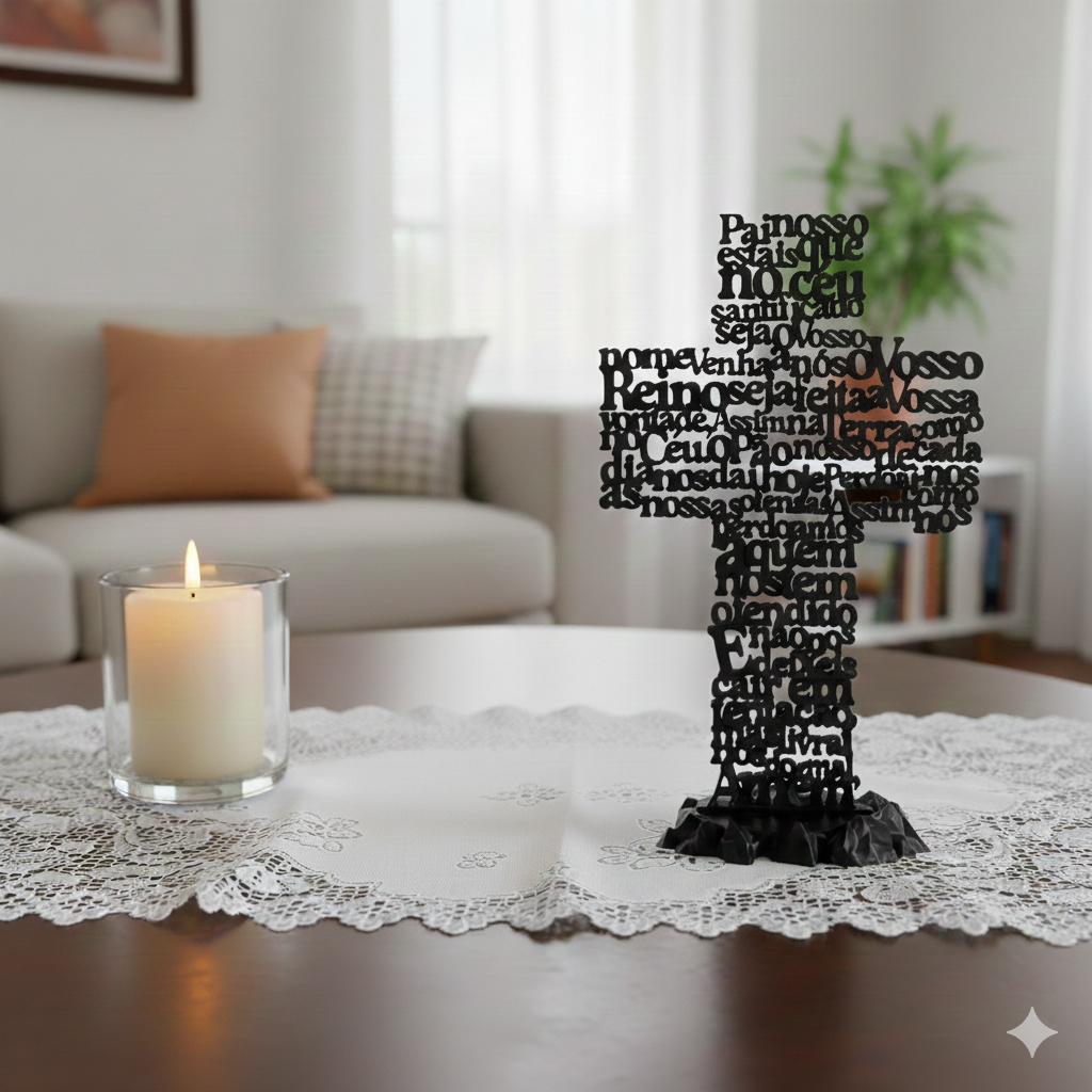 Escultura Nossa Senhora Aparecida Kit Oração Cruz Pai Nosso