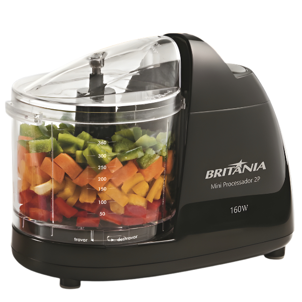 Mini Processador Alimentos Britânia 2P Triturador Alho Cebola Temperos Potente Cozinha Preto