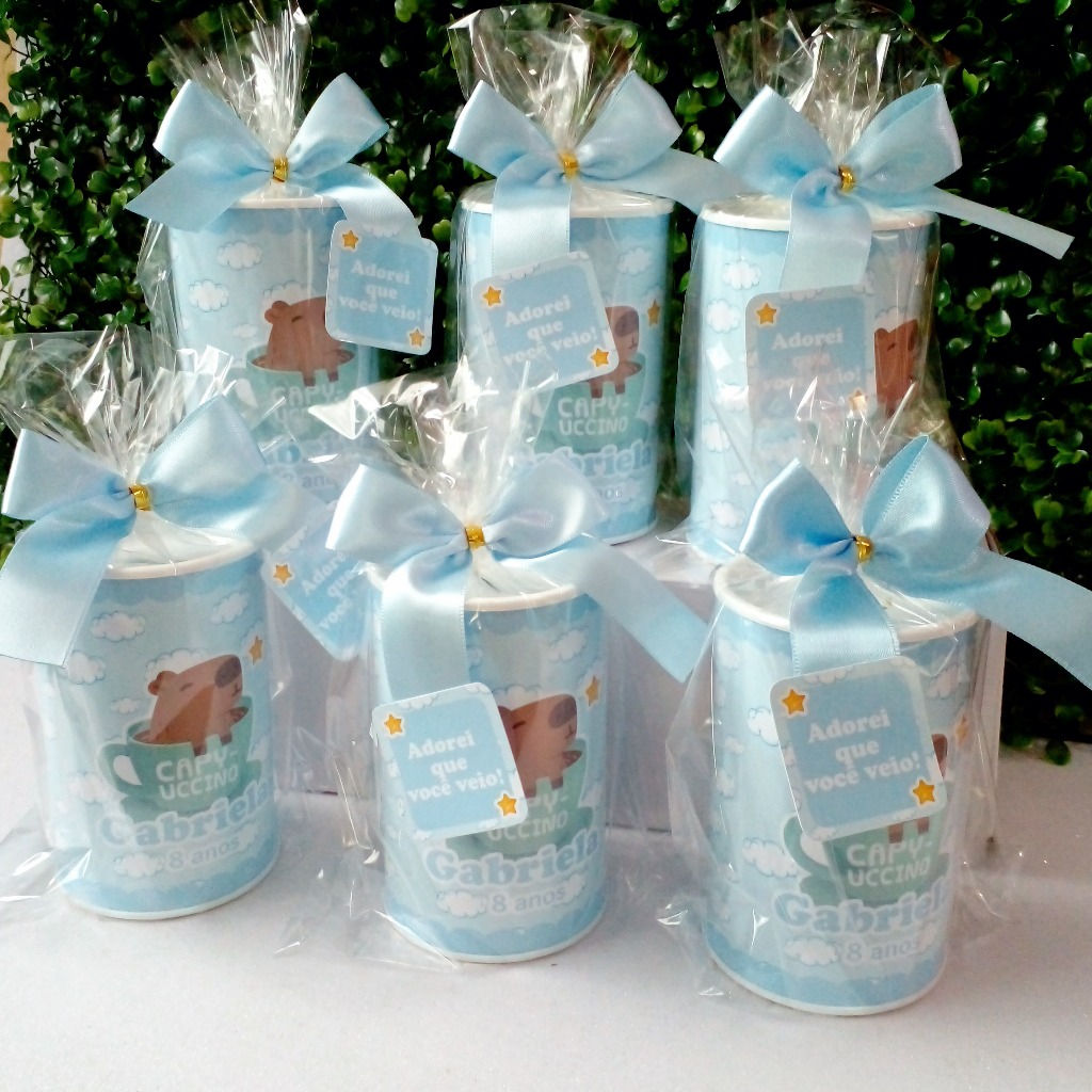 Cofrinho Personalizado Capivara Azul Lembrancinha de Aniversário Festa Infantil 10x6 cm