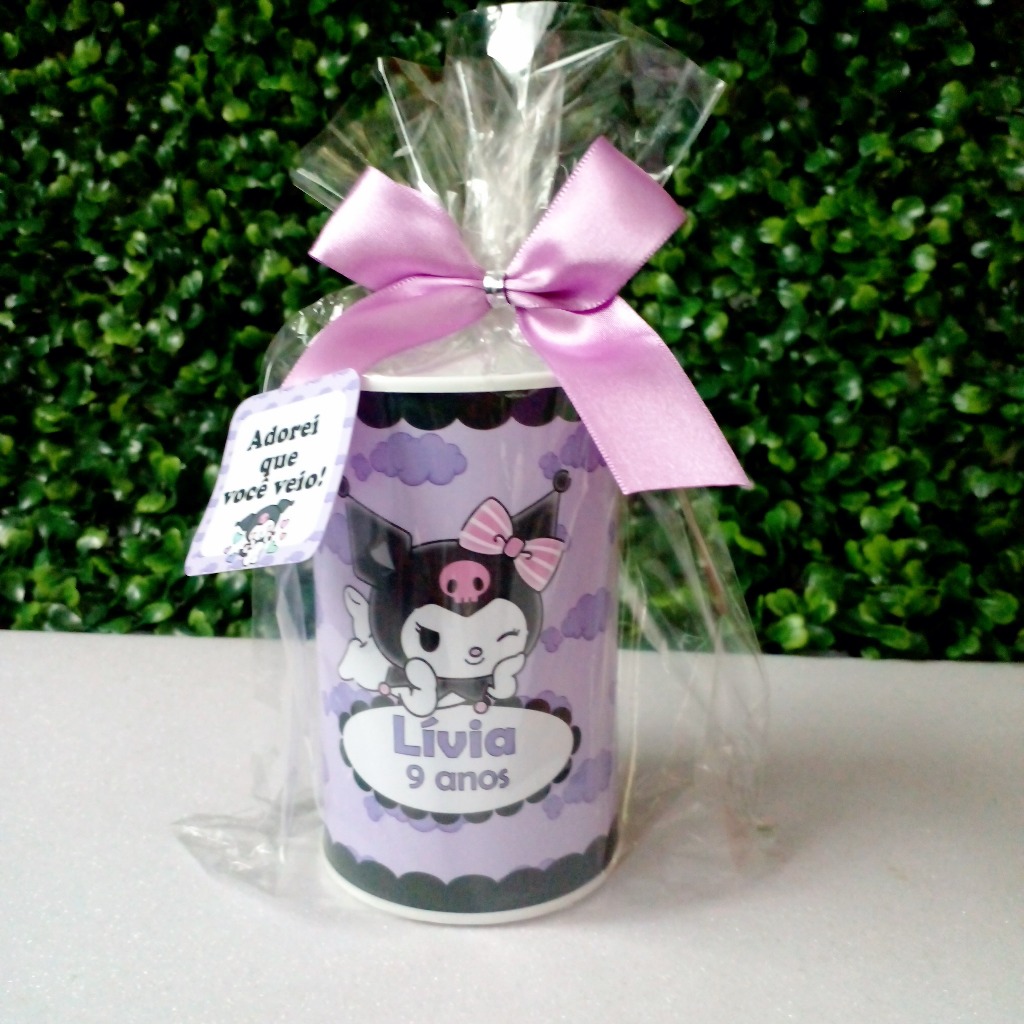 Cofrinho Personalizado Kuromi Lembrancinha de Aniversário Festa Infantil 10x6 cm