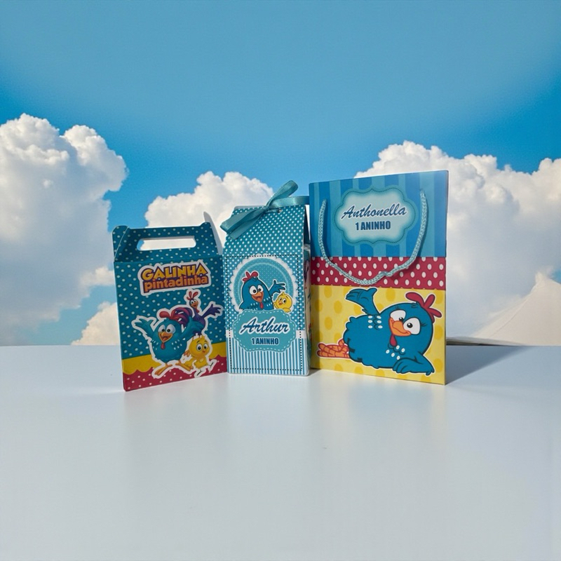 Kit Festa 10 Milk+10 sacola pequena+10 caixinha personalizada Galinha Pintadinha