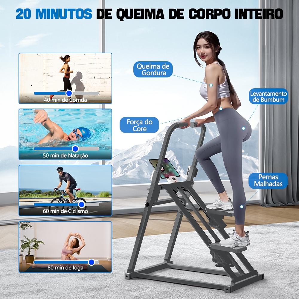 Máquina De Escalada Simulador Caminhada Dobrável Ate 150kg com E Display Lcd Multifuncional