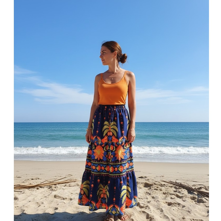 Saia longa feminina 3 marias  evangelica tecido Duna com forro e elástico na cintura, moda evangélica -Saia babado longo