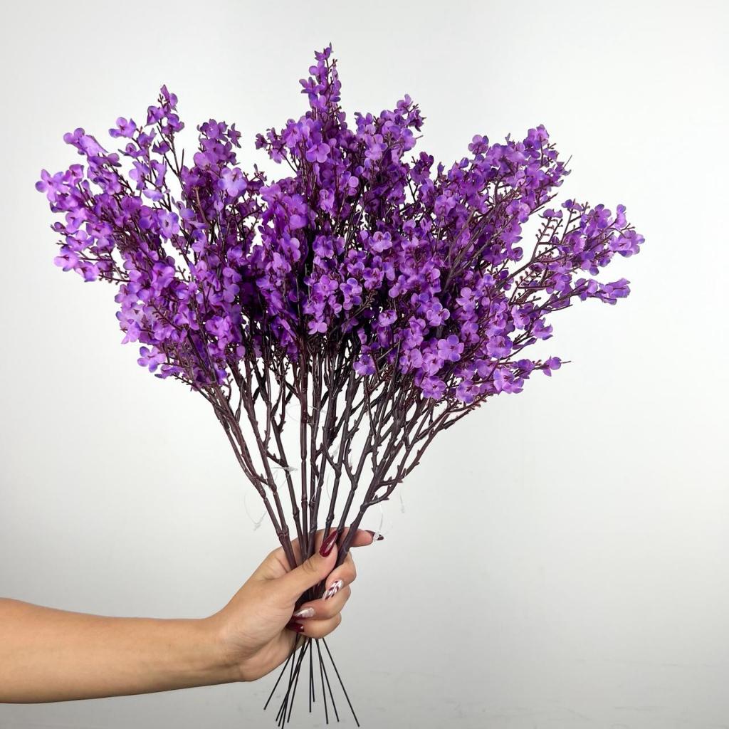 5 hastes De Flor Lilás Artificial Cerejeira Mosquitinho Para Decoração Montagem de Arranjos - A-503 Roxo