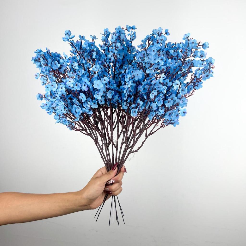 5 hastes De Flor Azul Artificial Cerejeira Mosquitinho Para Decoração Montagem de Arranjos - A-503 Azul