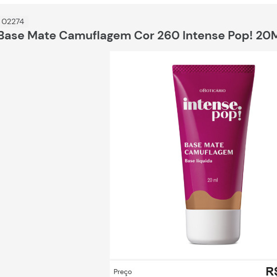 Base Mate Camuflagem Cor 260 Intense Pop! 20Ml 02274 em Oferta na Shopee