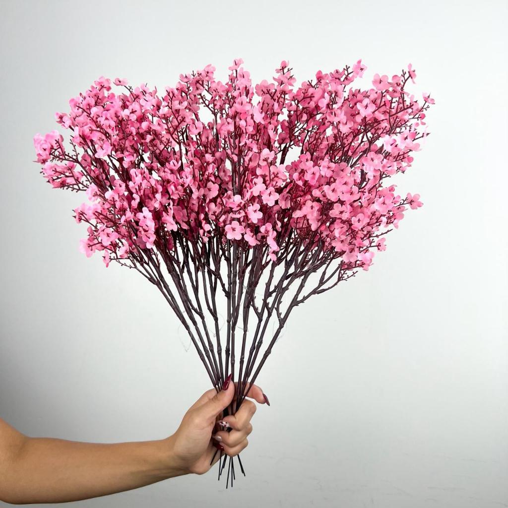 5 hastes De Flor Rosa Artificial Cerejeira Mosquitinho Para Decoração Montagem de Arranjos - A-503 Rosa