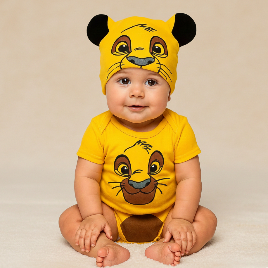 Body Bebe Temático Mêsversario Fantasia Infantil do Rei Leão - 100% Algodão