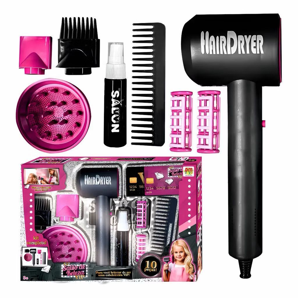 Brinquedos Kit Salão De Beleza Infantil Secador Chapinha À Pilha Pente Beauty Hair Para Menina, Funciona de verdade