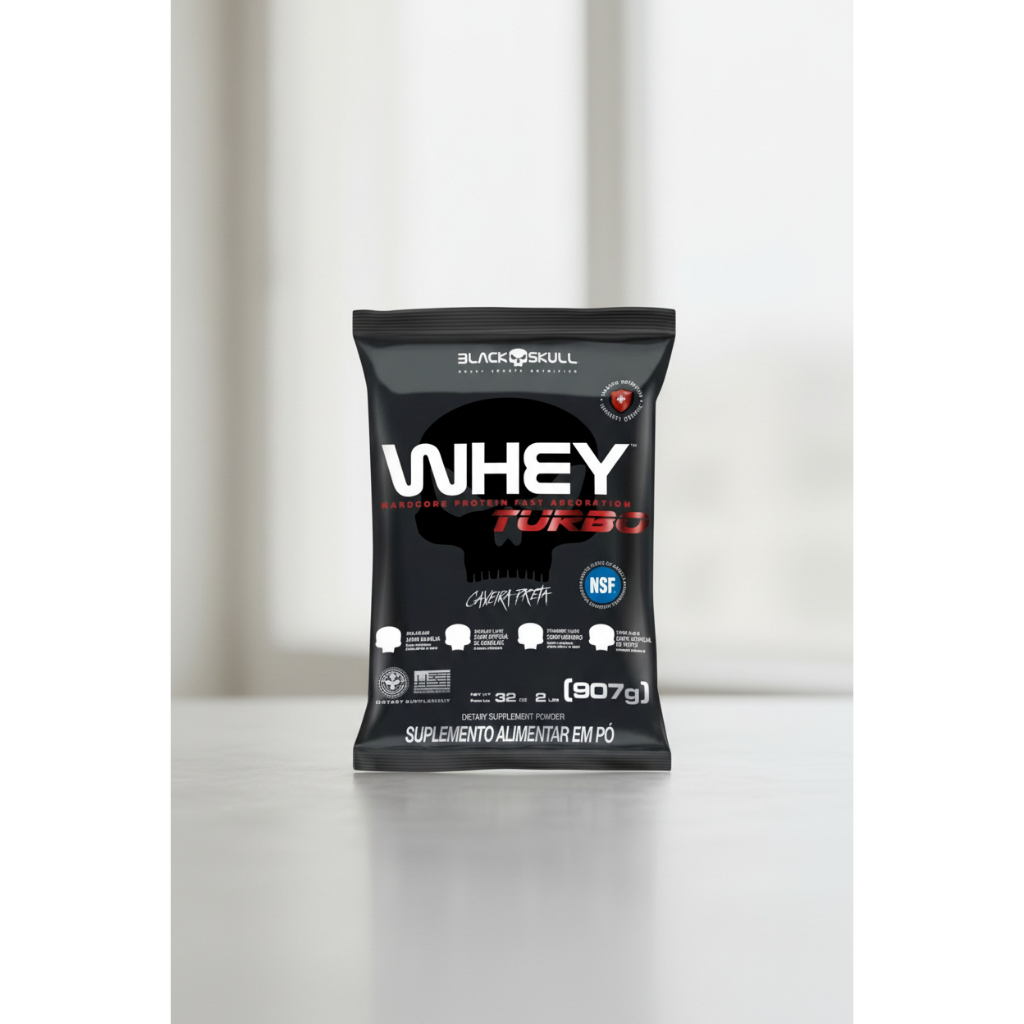 Whey Turbo Black Skull 30g Proteína | Ganho de Massa, Energia e Recuperação Muscular Sabores Variados em Oferta na Shopee