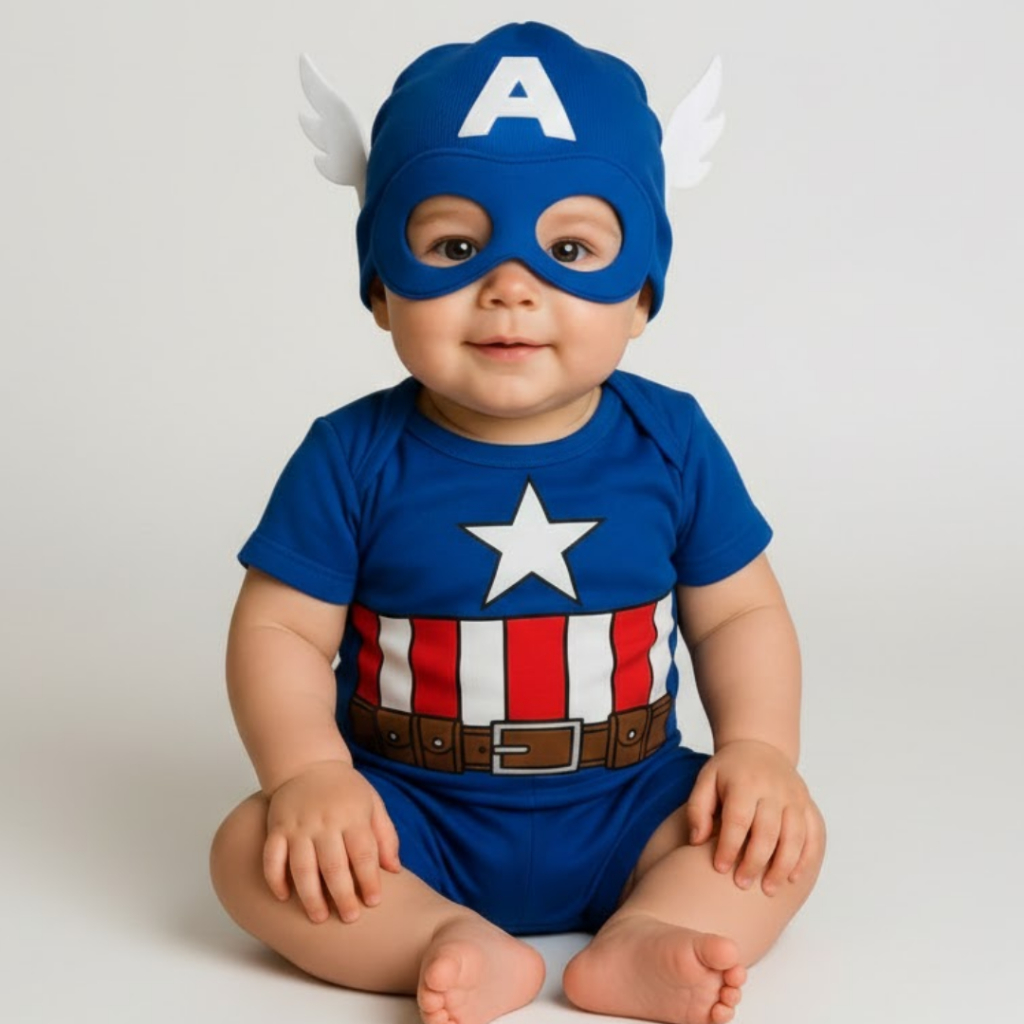 Body Bebê Infantil Mêsversário Temático Capitão América Super Confortável Linha Premium
