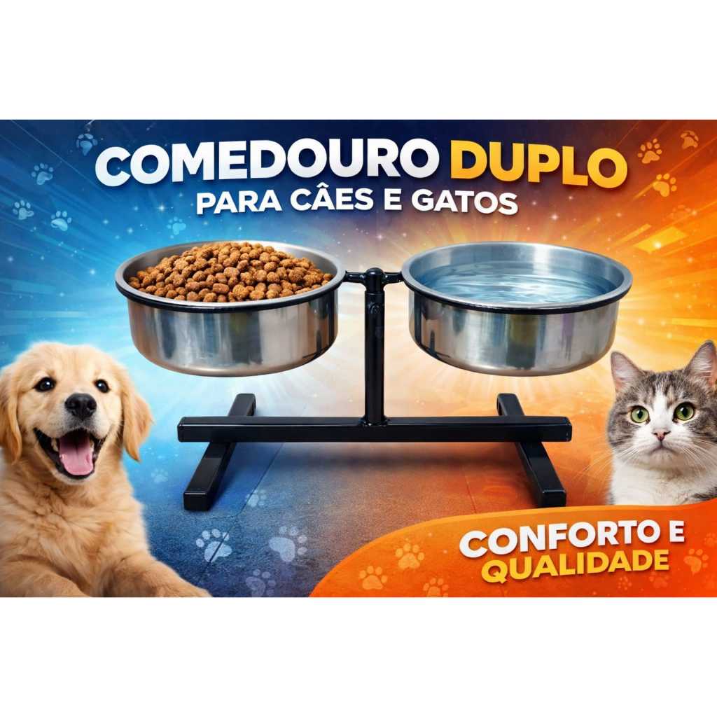 Comedouro Bebedouro Duplo Para Cachorros e Gatos Com Regulagem Pequeno, Médio e grande em Oferta na Shopee
