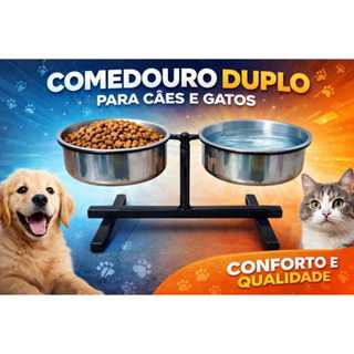 Comedouro Bebedouro Duplo Para Cachorros e Gatos Com Regulagem Pequeno, Médio e grande em Oferta na Shopee