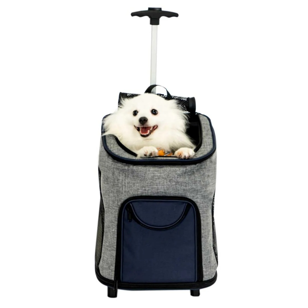 Carrinho Bolsa Mochila Transporte Pet Com Rodinhas E Alça Azul-marinho Trolley