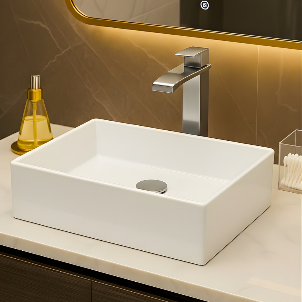 *PROMOÇÃO* Pia Para Banheiro Cuba de Sobrepor 40cm Apoio Lavabo Retangular Mármore Sintético Branca em Oferta na Shopee