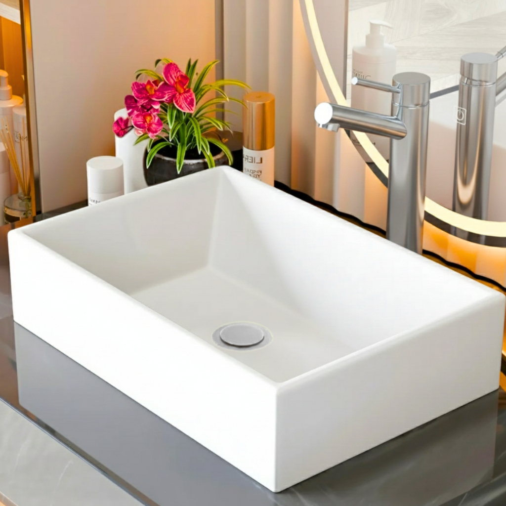 *PROMOÇÃO* Pia Para Banheiro de Sobrepor Cuba 40cm de Apoio Lavatório Retangular Mármore Sintético em Oferta na Shopee