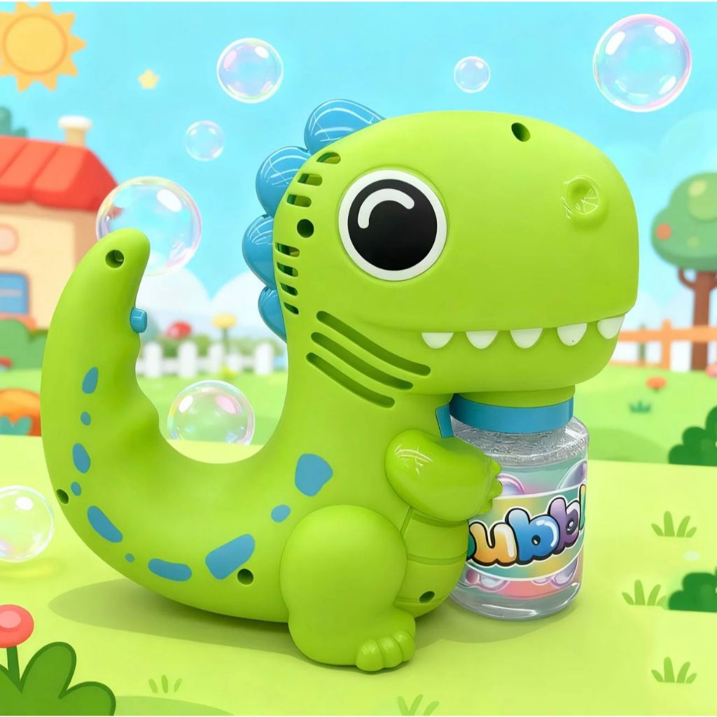 Luz de dinossauro de mão todas as crianças soprando bolhas brinquedos ao ar livre