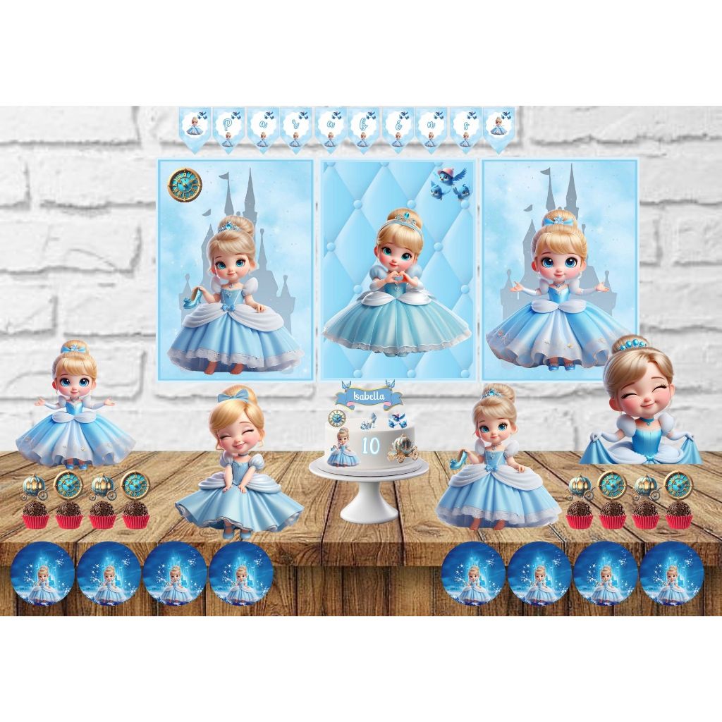 Kit Festa Cinderela Baby Só Um Bolinho Decoração Aniversario em casa, na escola ENVIAR NOME NO ATO DA COMPRA em Oferta na Shopee
