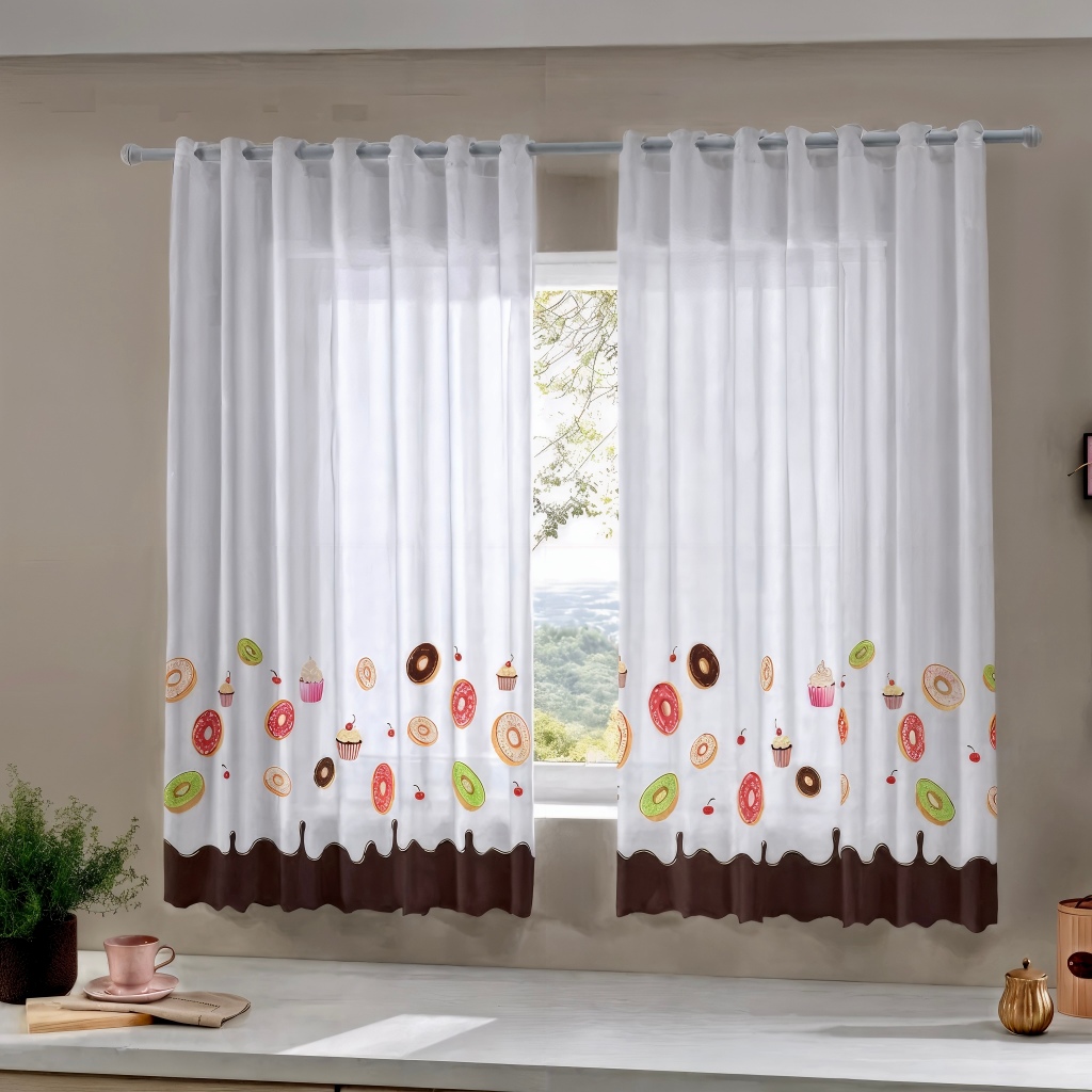 Cortina 2,20×1,45m Estampada Curta Decorativa Para Cozinha Modern Cook para Varão 1.5m