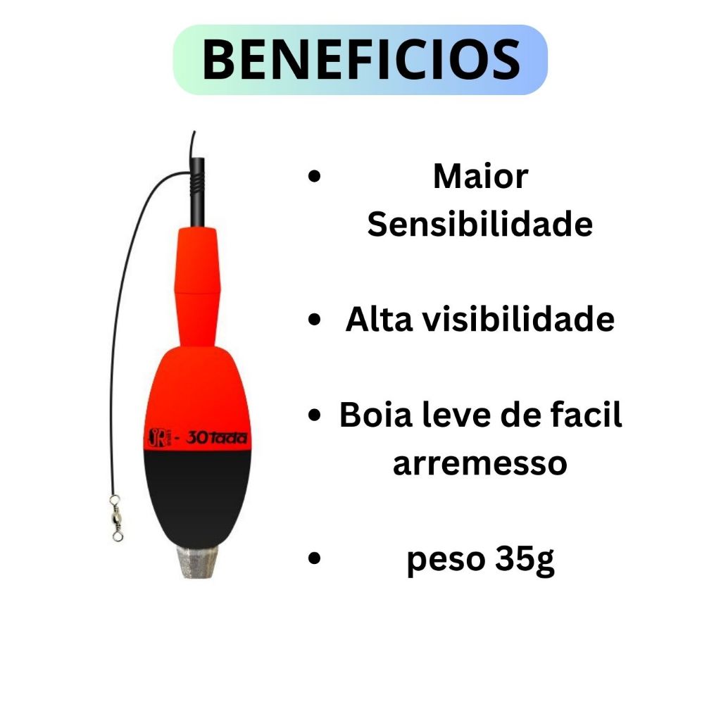 Detalhes do Boia Torpedo 30TADA 35g da JRpesca (alta visibilidade) torpedinho pequeno trintada para pesca
