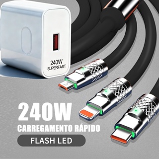 Cabo 3 em 1 Carregamento Rápido, 1.2M – Para iPhone 11-15, Samsung, Motorola, Xiaomi (Laranja/Preto/Azul) em Oferta na Shopee