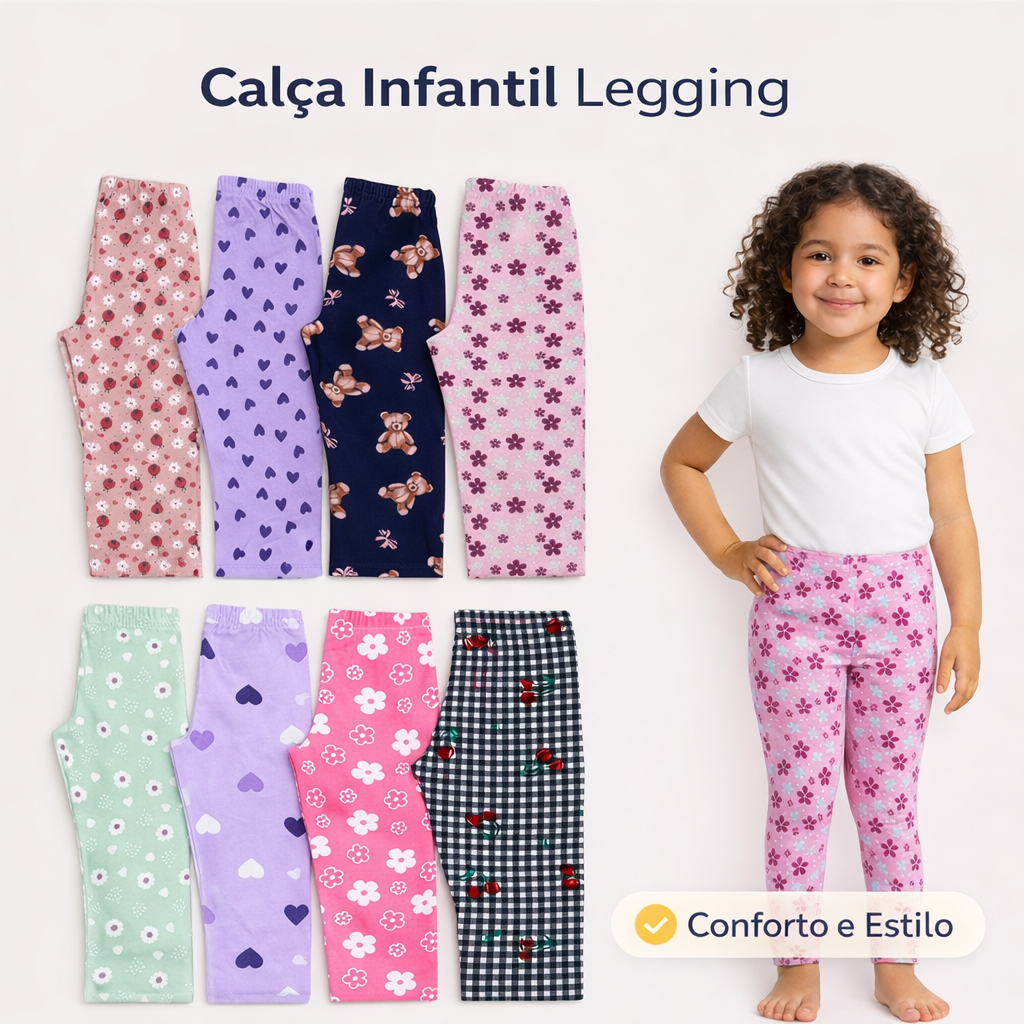 Kit 3 Legging Infantil Estampada Algodão Tamanhos 1 ao 10 em Oferta na Shopee