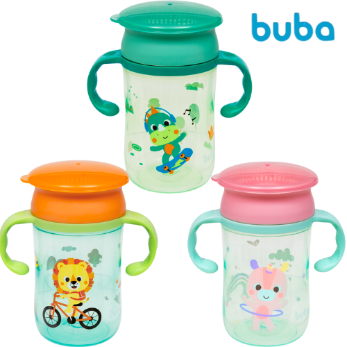 Copo De Treinamento Buba Antivazamento Gira 360° Com Alça Introdução Alimentar Bebê Infantil 300ml