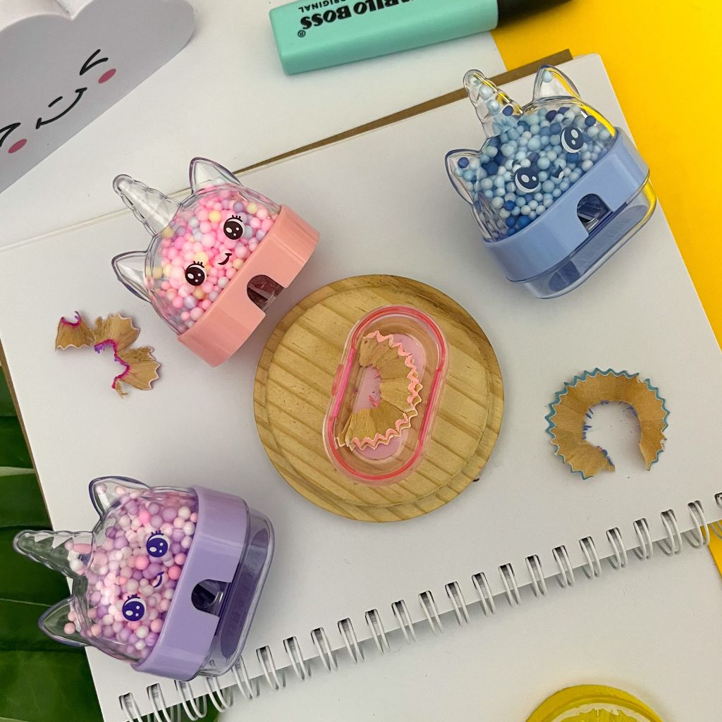 Apontador com Depósito Unicórnio Bolinhas (Azul, Rosa e Lilás) - Yins em Oferta na Shopee