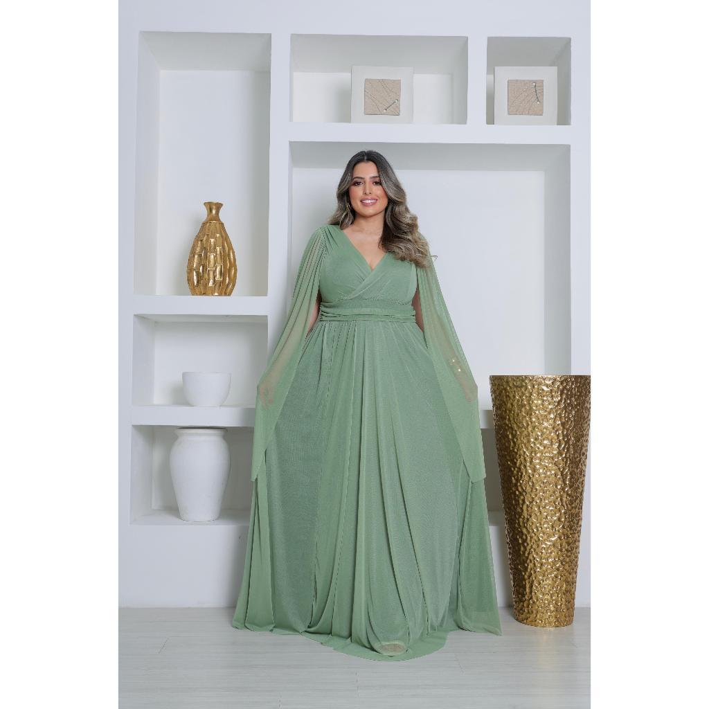 Vestido Manga Longa de Tule Plus Size Ideal para Festas, Casamentos e Madrinhas
