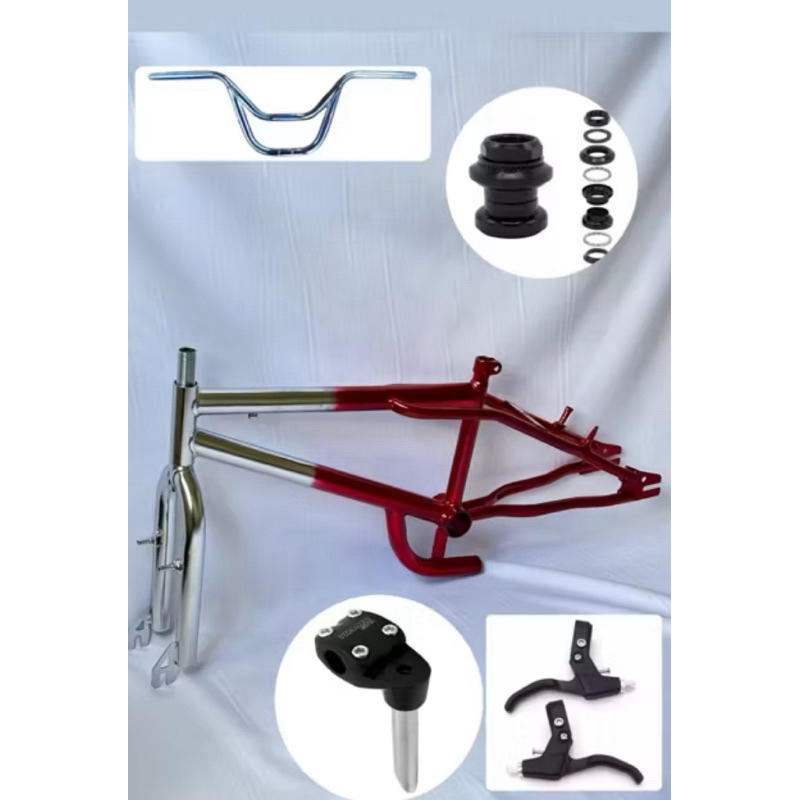Quadro e garfo + Guidão M9 cromado + mesinha + manete de plastico + caixa de direção Cross aro 20 infantil