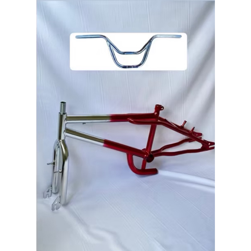 Quadro e garfo + guidão M9 cromado boca de palhaço Cros aro 20 infantil cromado com vermelho