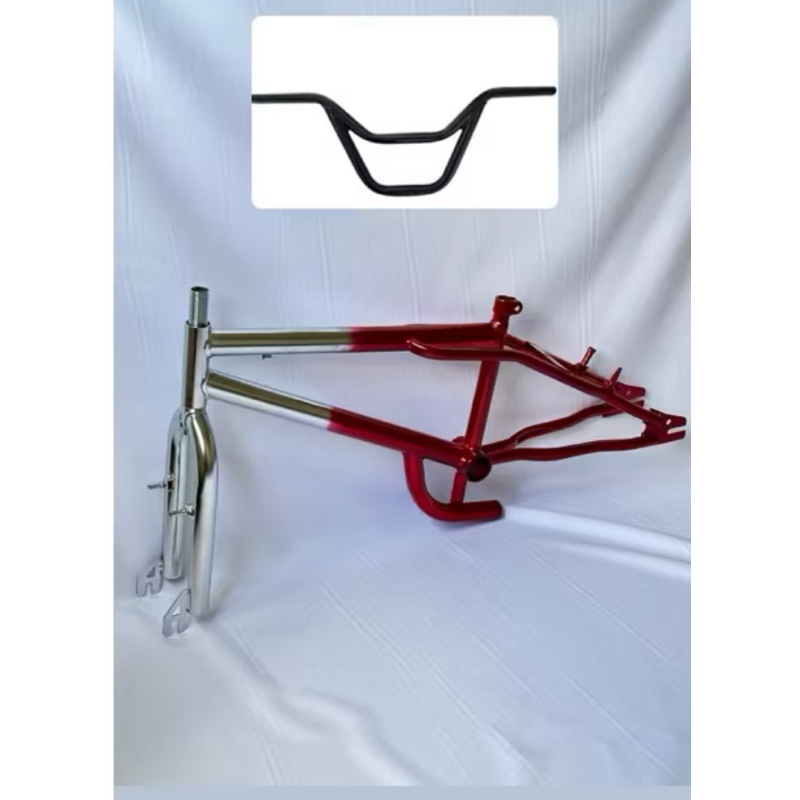 Quadro e garfo + guidão M9 boca de palhaço preto Cross aro 20 infantil vermelho com cromado
