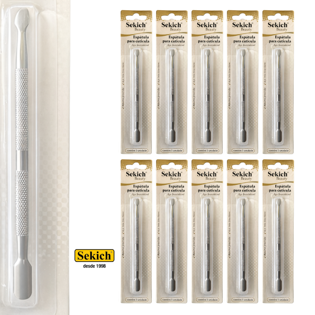 Kit C/10 Espátula Unha Dupla Raspador Desencravador Pés Mãos Aço Inox Profissional Manicure Pedicure Podólogo