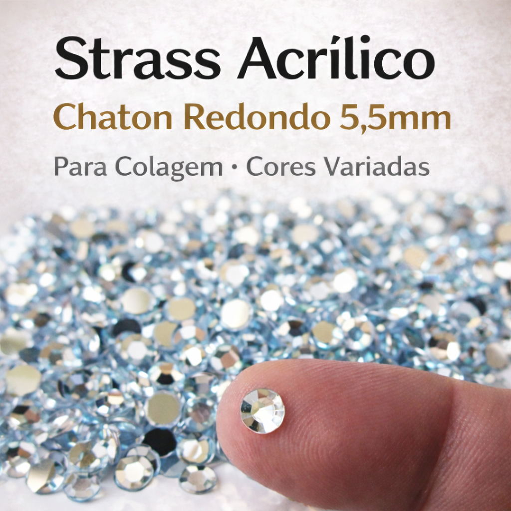 Strass Chaton Redondo 5.5mm Acrílico Base Reta para Colagem Artesanato Customização Roupas Bolsas MDF em Oferta na Shopee