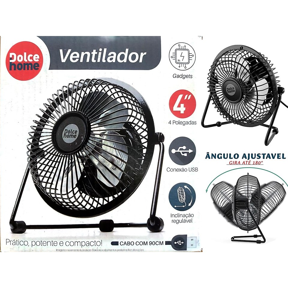 MINI VENTILADOR DE MESA Usb Portátil Potente Ultra Silencioso  Estrutura Preto Dolce Home Original