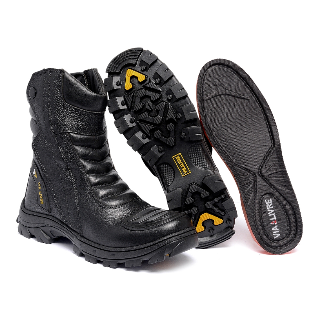 Coturno Via Livre Moto 0400 Masculino em Couro Resistente, Estilo Motoqueiro, Solado Antiderrapante