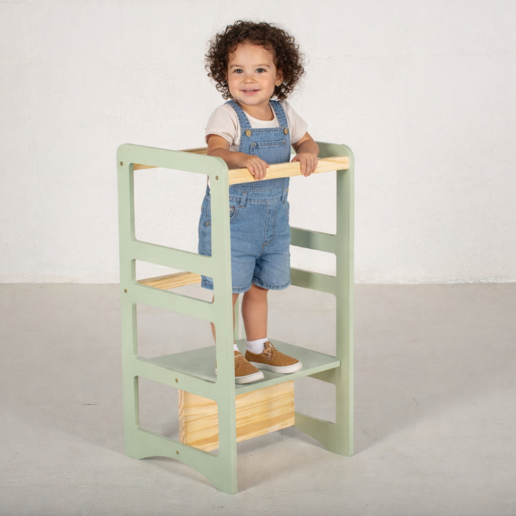 Torre de Aprendizagem Montessori Infantil Criança- Versátil e Segura Educativa Envio Rápido Madeira.