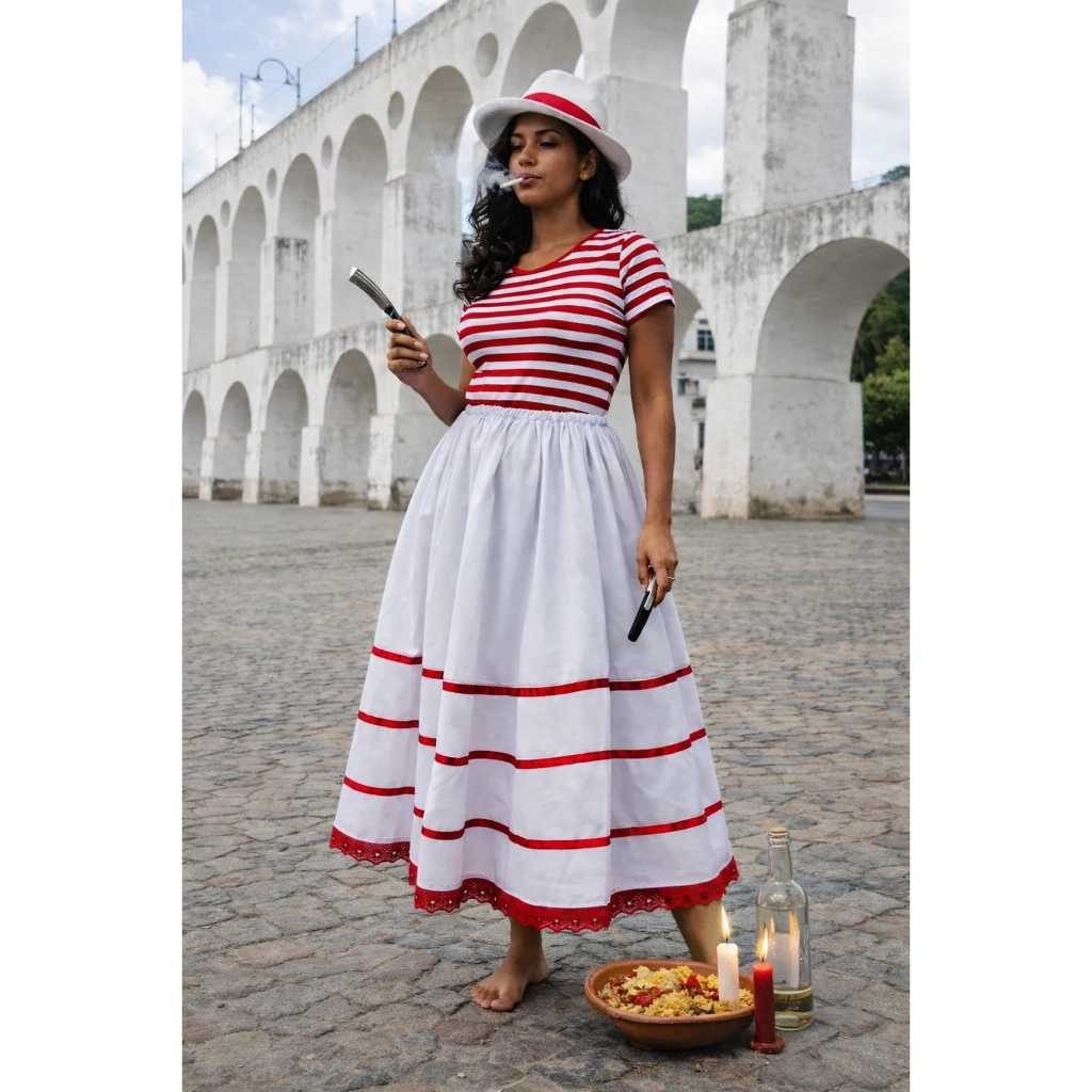 Conjunto Malandra Maria Navalha Saia Luxo + Camiseta Umbanda Candomblé
