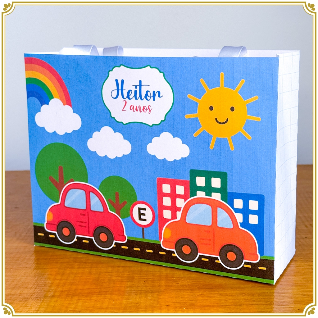 PEGUE E MONTE Kit Sacolinha Personalizada CARRINHOS - CARROS Festa Aniversário Lembrancinha