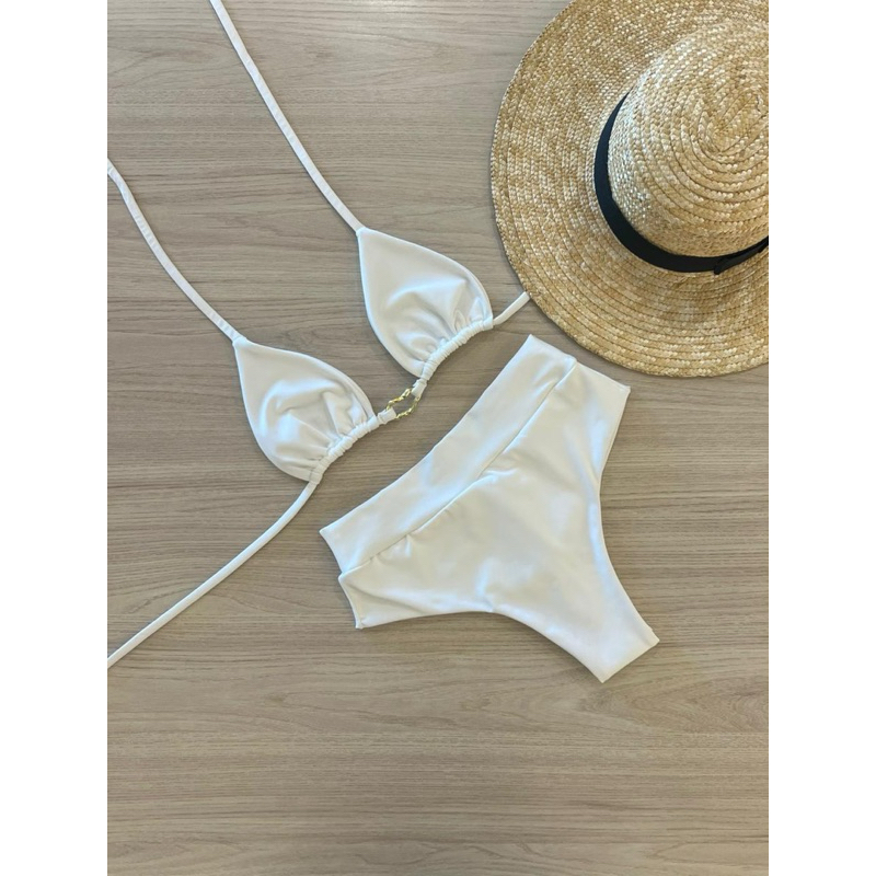 Biquíni Malibu High Cintura Alta Off White | Top Cortininha | SÔMAR